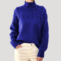 Sophie | Damen Zopfmuster Rollkragen Strick Sweater – Blau