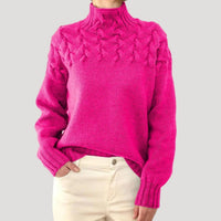 Sophie | Damen Zopfmuster Rollkragen Strick Sweater – Rosa