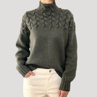 Sophie | Damen Zopfmuster Rollkragen Strick Sweater – Grau
