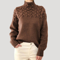 Sophie | Damen Zopfmuster Rollkragen Strick Sweater – Braun