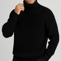 David | Herren Gerippter Warmer Rollkragenpullover – Schwarz