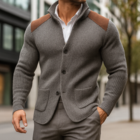 David | Herren Gestrickter Knopfleiste Strickblazer – Grau