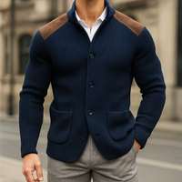 David | Herren Gestrickter Knopfleiste Strickblazer – Marine