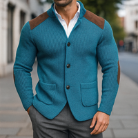 David | Herren Gestrickter Knopfleiste Strickblazer – Blau