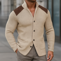 David | Herren Gestrickter Knopfleiste Strickblazer – Beige