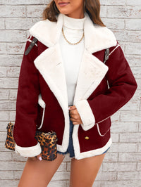 Leyarae | Plüsch Jacke mit Reverskragen – Winter Warme Lässige Oberbekleidung – Dunkelrot