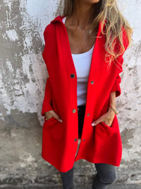 Hanneke™ | Sommerblazer mit Knöpfen und Kapuze – Rot