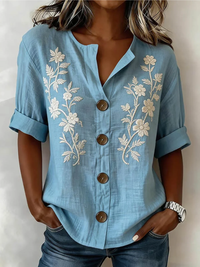 Fiana - Besticktes Softtouch-Top – Blau