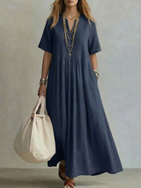 Maira - Soft-Touch-Maxikleid mit V-Ausschnitt – Marine