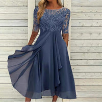 Margherita | Elegantes Spitzenkleid mit Bauchabdeckung – Blau