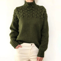 Hochgeschlossener Pullover aus Zopfstrick für Frauen – Oliv