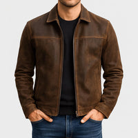 Dieter | Herren Klassische Reißverschluss Lederjacke – Braun