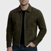 Dieter | Herren Klassische Reißverschluss Lederjacke – Grün