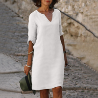 Sommerkleid für Damen - Lockere Maxikleid mit 3/4 Ärmeln – Weiß