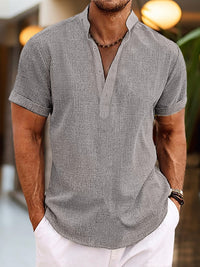 Pablo | Herren Henley Hemd mit Stehkragen – Grau