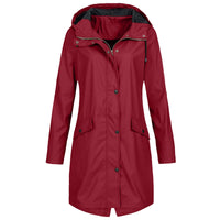 Damen Lange Regenjacke | Winddichte – Rot