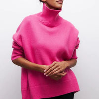 MONIKA - OVERSIZE-PULLOVER MIT HOHEM KRAGEN – Rosa