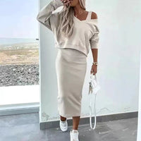 Cassy - Legere Sweatshirt- und Kleid-Kombination – Beige