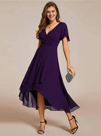 Damen Sommer Asymmetrisch Hochzeitsgast Midikleid – Lila