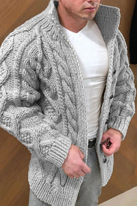 Heidi-Mode - Herren strickjacke mit wildlederkragen – Grau
