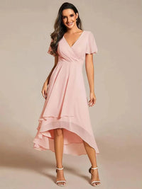 Damen Sommer Asymmetrisch Hochzeitsgast Midikleid – Rosa