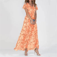 Floria - Rüschen V-Ausschnitt Kleid – Orange