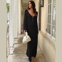 Sashna - Sexy Rückenfreies langes Kleid – Schwarz