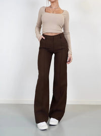 Marlene | Damen Weite High-Waist Marlenehose – Braun