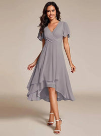Damen Sommer Asymmetrisch Hochzeitsgast Midikleid – Grau