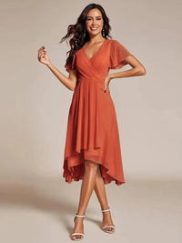Damen Sommer Asymmetrisch Hochzeitsgast Midikleid – Orange