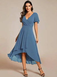 Damen Sommer Asymmetrisch Hochzeitsgast Midikleid – Blau