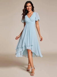 Damen Sommer Asymmetrisch Hochzeitsgast Midikleid – Hellblau