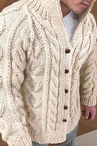 Heidi-Mode - Herren strickjacke mit wildlederkragen – Beige