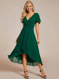 Damen Sommer Asymmetrisch Hochzeitsgast Midikleid – Grün