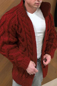 Heidi-Mode - Herren strickjacke mit wildlederkragen – Weinrot