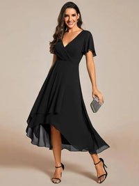 Damen Sommer Asymmetrisch Hochzeitsgast Midikleid – Schwarz