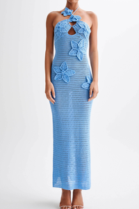 Nania Flora | Romance gehäkeltes Maxikleid – Blau