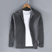 Klassische Rippenstrick-Strickjacke für Männer mit Reißverschluss – Dunkelgrau