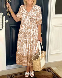 ZEYNEP - KLEID MIDI MIT LOCKEREM BLUMENMUSTER – Beige
