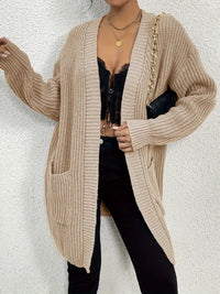 Lifaronie | Schicke Strickjacke mit offener Tasche im entspannten Stil – Khaki
