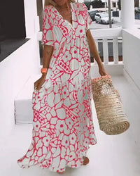 Heidi-Mode | Elegante Sommerkleider Damen mit Kurzarm und Print – Rosa