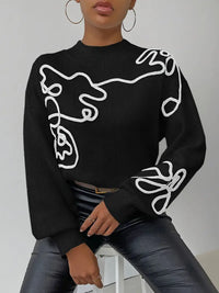 Dreilyth | Künstlerische Eleganz Mock Neck Pullover Abstraktes Muster – Schwarz