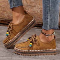 Damen Vintage Perlen Schnür Schuhe – Braun