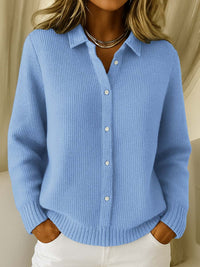 Monika | Damen Klassischer Kragen Knopfpullover – Blau