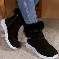 Dreilith | Winter-Schneestiefel für Damen - kuschelig mit Fleece gefüttert, dicke Sohle – Schwarz