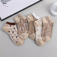 Hannah | Vintage Socken – Gemischte Farbe - 5 Paare in Kaffeefarbe mit kleinen Blumen