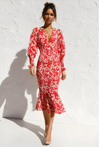Andrea | Elegantes Damen Sommerkleid mit Druck – Rot