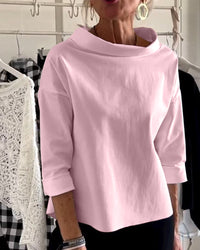 Damenbluse mit Wasserfallkragen 3/4-Arm – Rosa