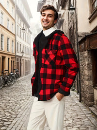 Keyvissa | Modische, karierte Herrenjacke mit Kapuze – Ziegelrot