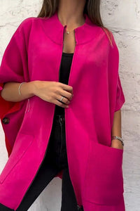 Lasetha | Grüne Zipper-Stehkragenjacke – Rosenrot